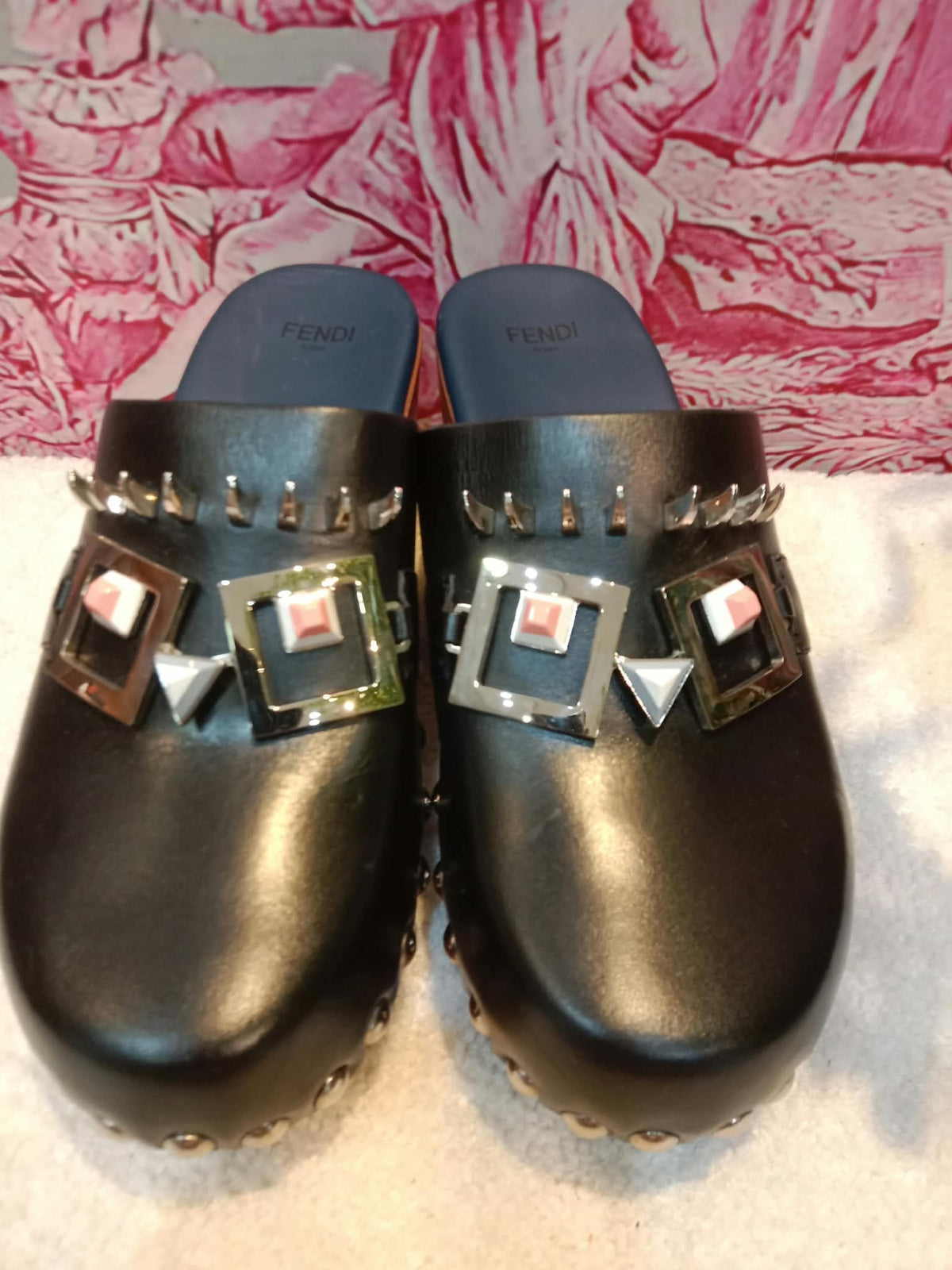 Fendi Spiked Monster Clogs Black SHW Size 36