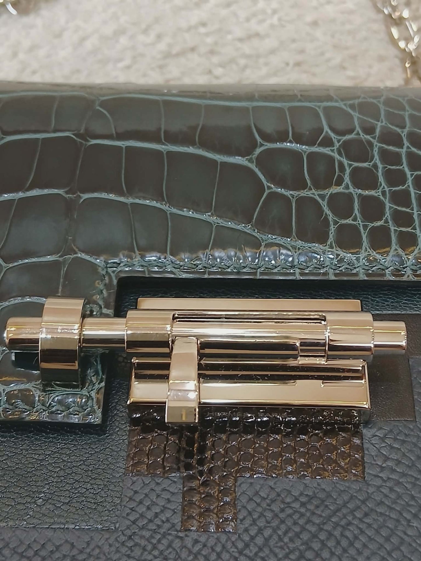 Hermes Sac Verrou Touch Chaine Mini Marquete Cypress Noir Stamp Y 2020