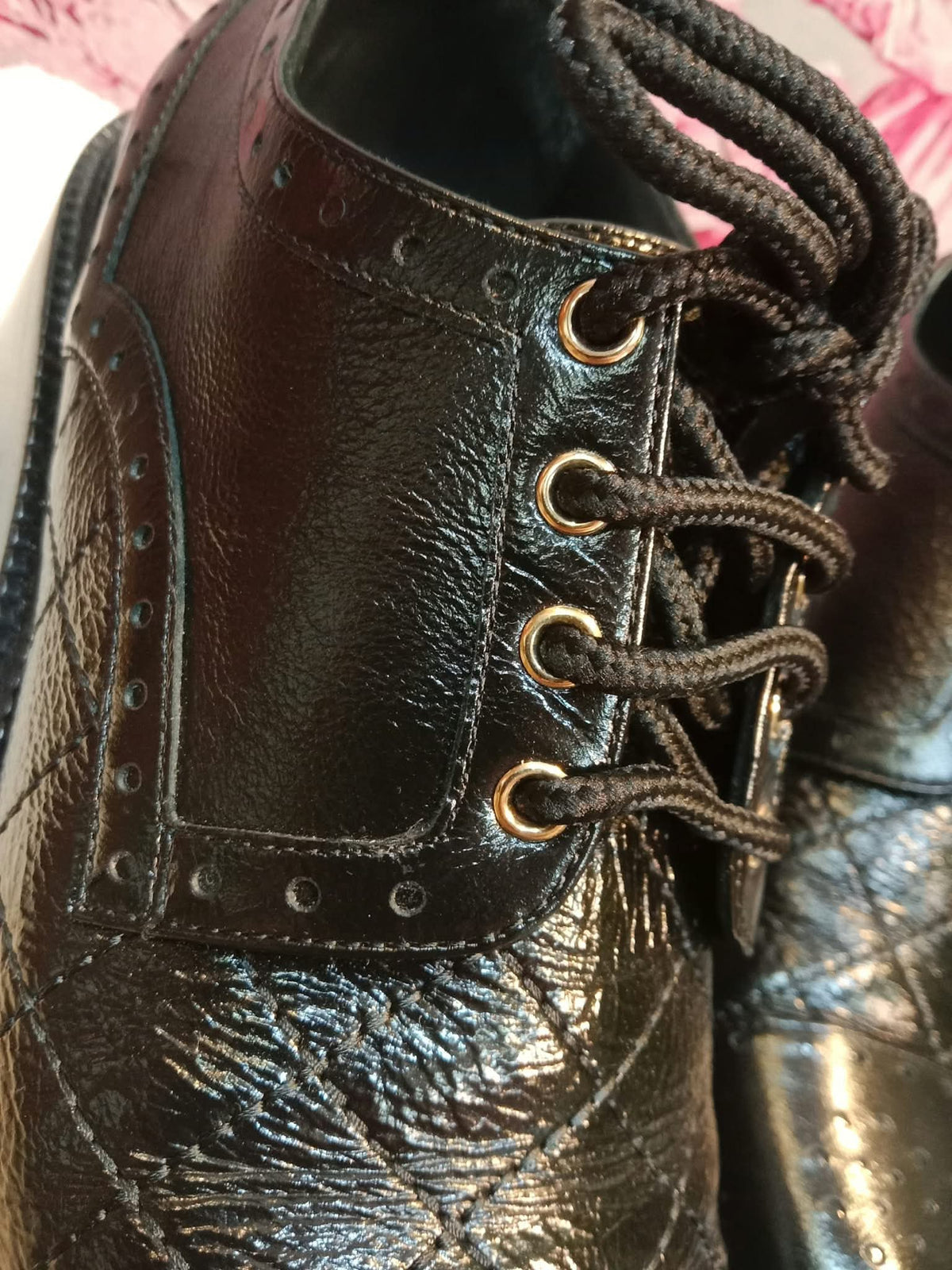 Chanel Quilted Leather Lace-up Oxfords Stacked Heels Black Size 39