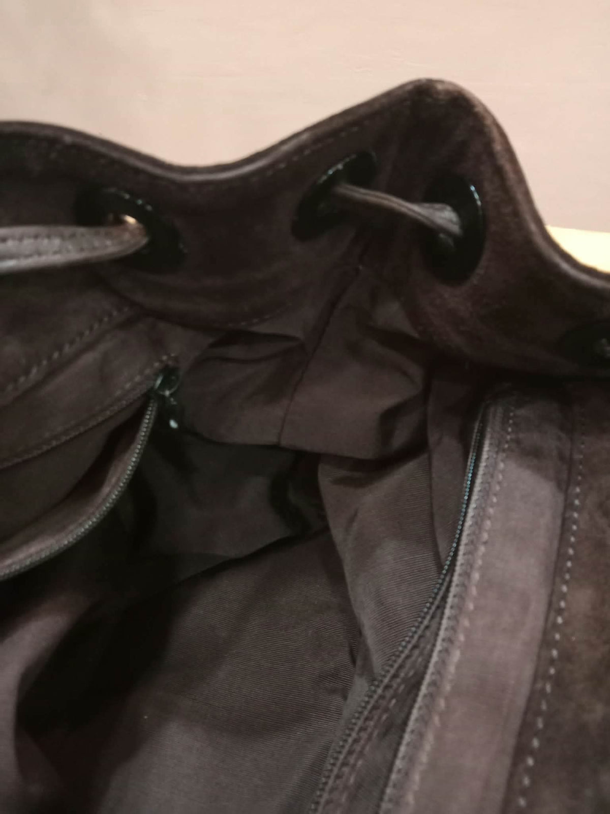 Chanel Vintage Karl Lagerfeld Dark Brown Suede Backpack featuring stitched CC Logo Flap Series 5