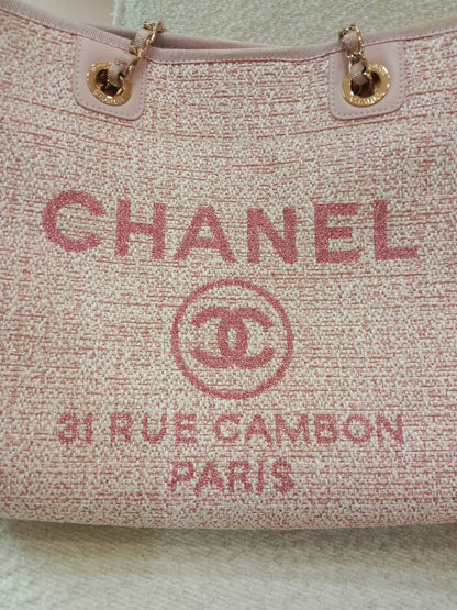 Chanel Deauville Tote Tweed Pink Microchipped