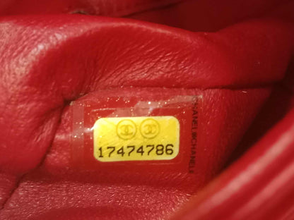 Chanel Timeless Red Quilted Lambskin Classic Double Flap Medium Series 17