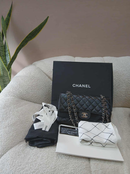 Chanel Medium Double Flap Black Caviar Series 27
