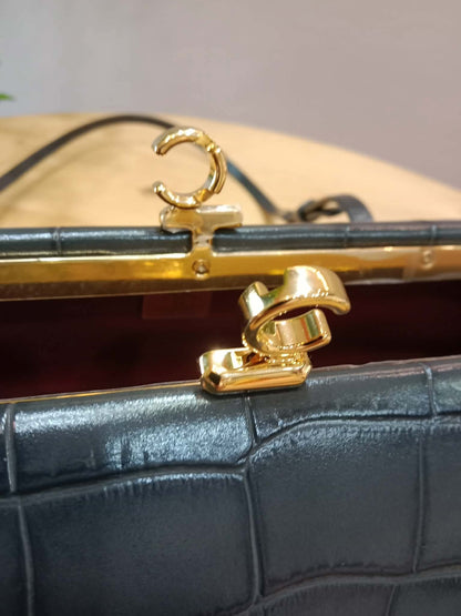 Chanel Crocodile Embossed Calfskin Clutch with Leather Strap Microchipped
