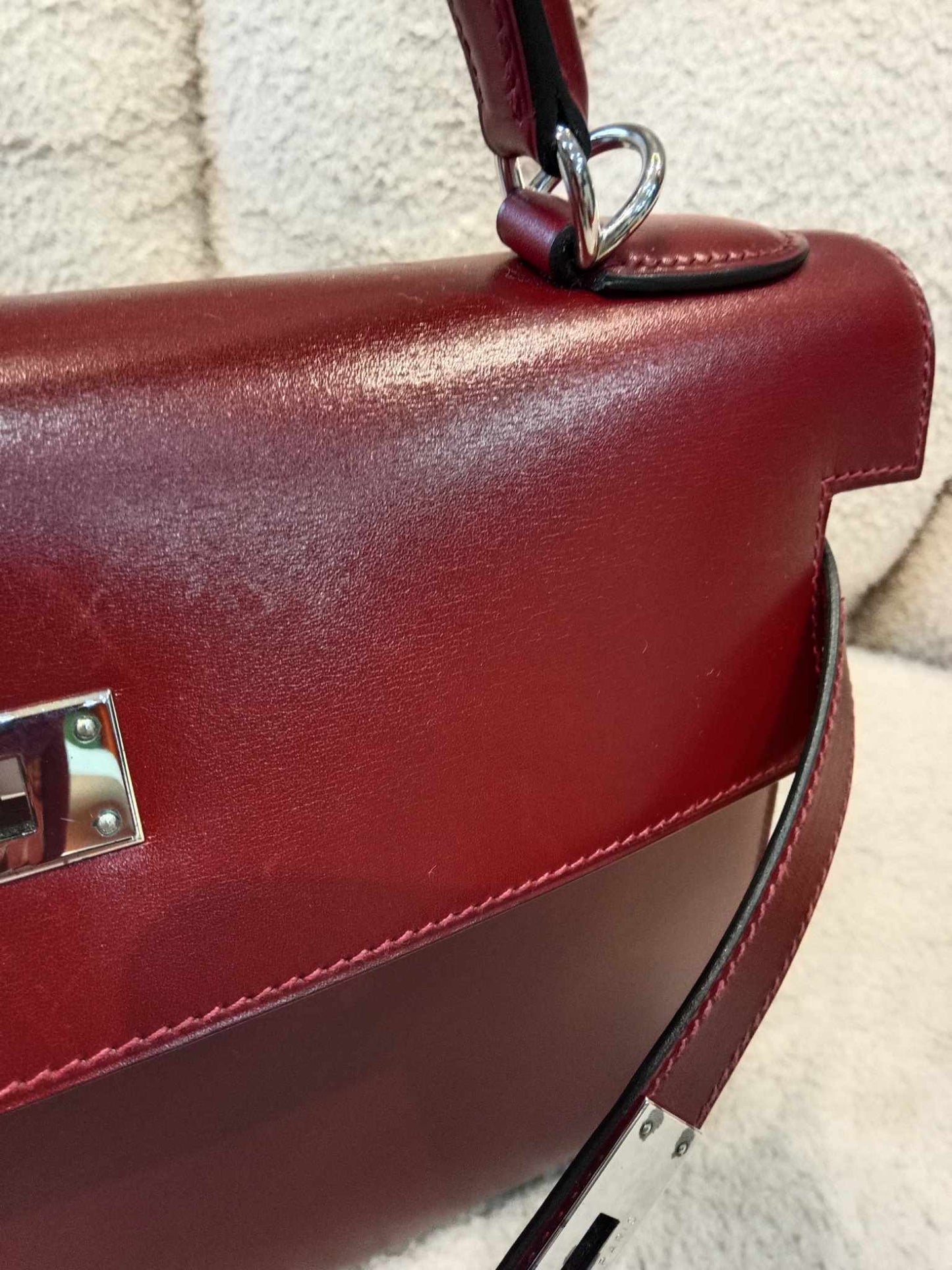 Hermes Kelly 32 Rouge Boxcalf Stamp E Square 2001