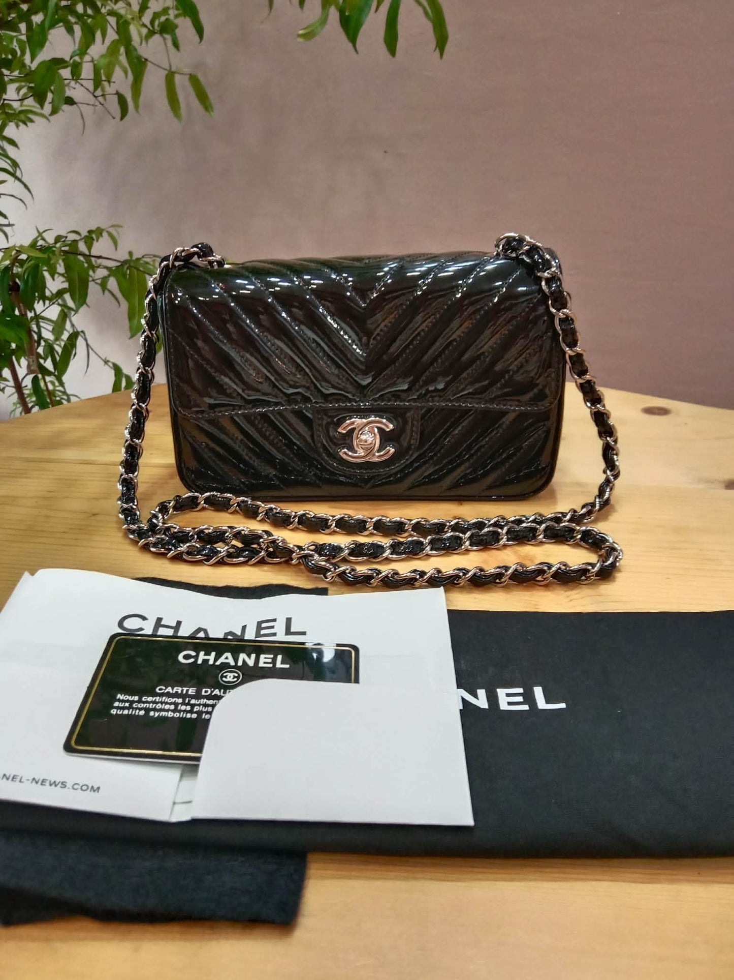 Chanel Classic Rectangular Mini Flap Patent Black Series 23