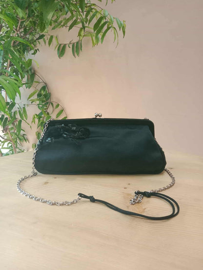 Prada Black Satin Raso Chic Kisslock Eastwest Bag