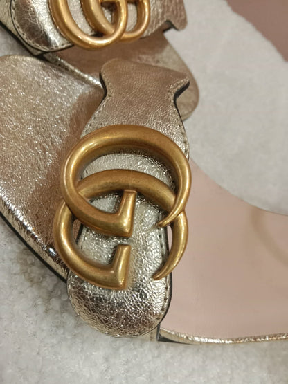 Gucci GG Marmont Sandals Metallic Gold Size 36