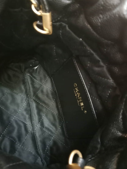 Chanel 22 Shiny Caviar Black Monochrome Mini Microchipped