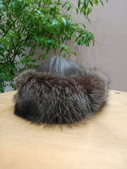 Hermes Black Quilted Leather Raccoon Winter Hat