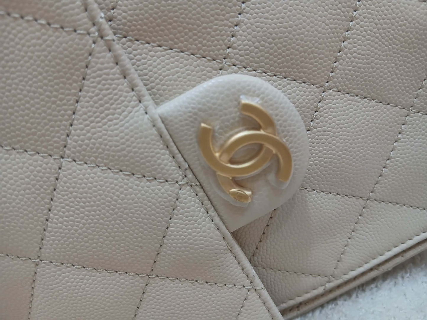Chanel 25 Beige Caviar Medium Microchipped