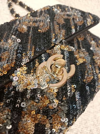 Chanel Mini Rectangular Gold/Black Sequin Limited Edition Microchipped