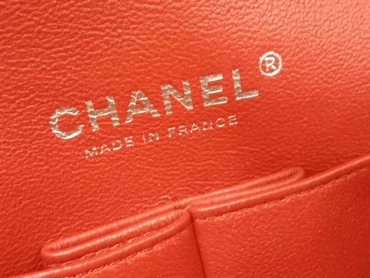 Chanel Timeless Red Quilted Lambskin Classic Double Flap Medium Series 17