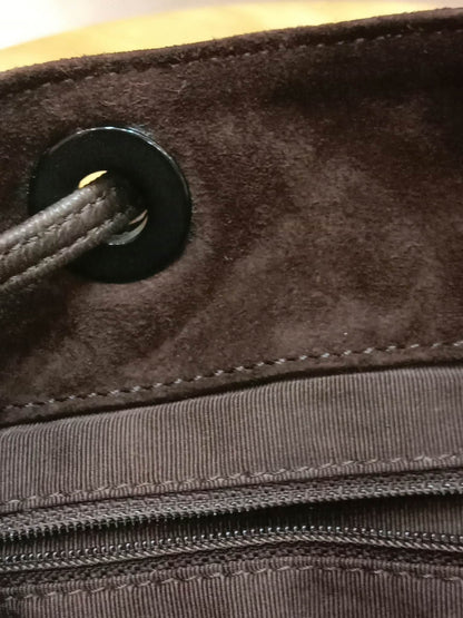 Chanel Vintage Karl Lagerfeld Dark Brown Suede Backpack featuring stitched CC Logo Flap Series 5