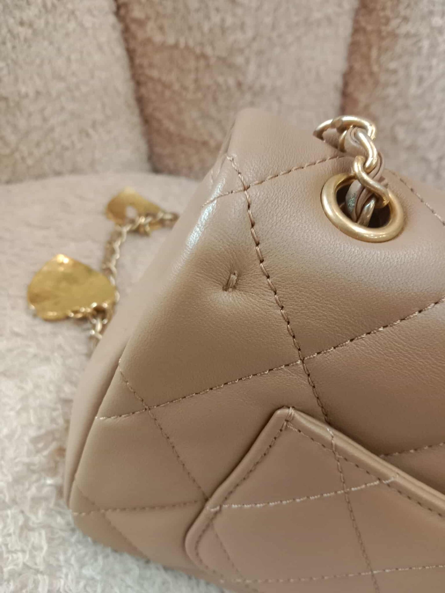 Chanel Seasonal Flap Heart Charms Beige Microchipped