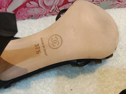 Chanel Ankle-Strap Tiered Bow CC Logo Sandals Black Size 37 1/2