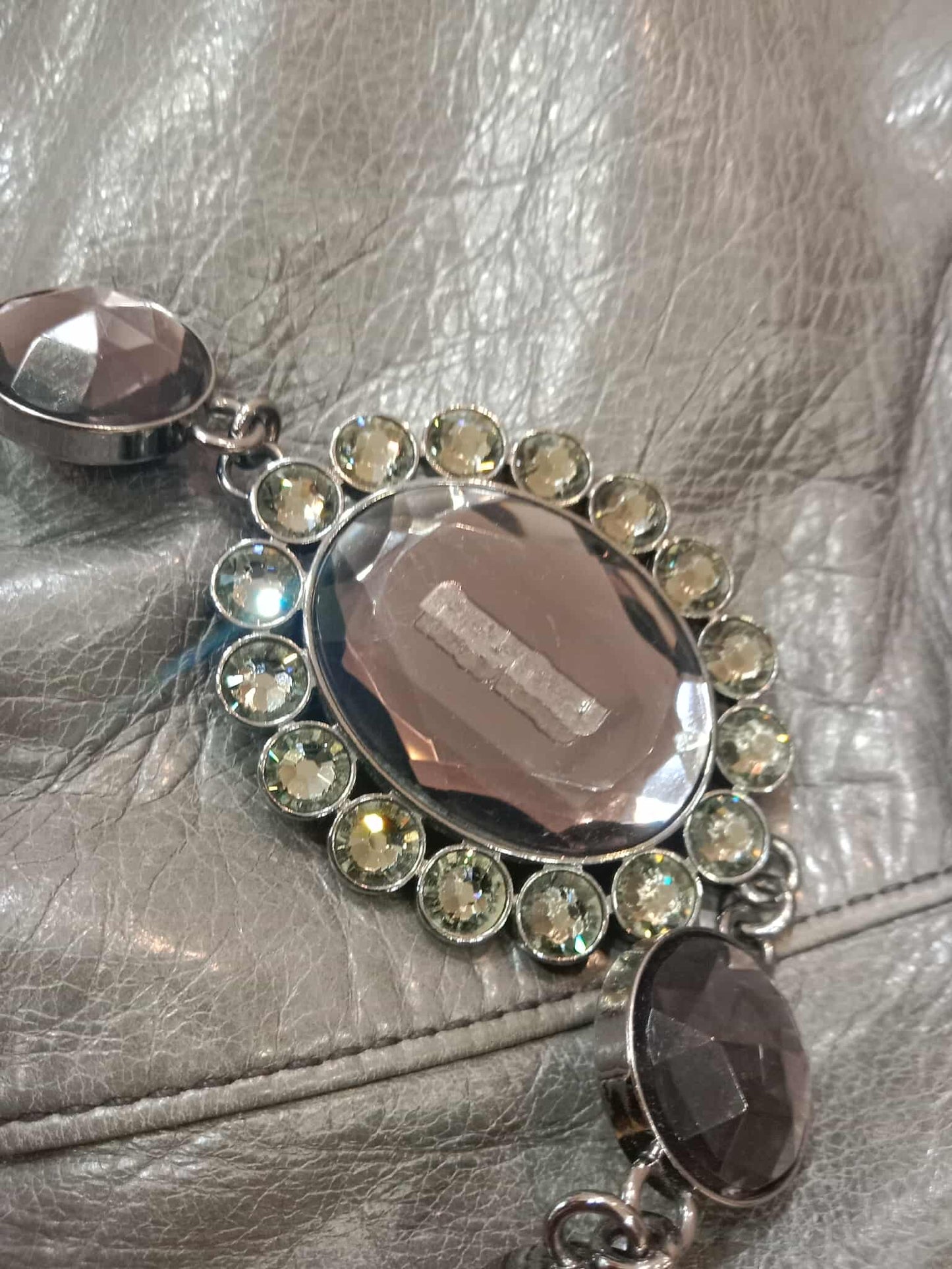 Miu Miu Leather Tote Bag Grey with Crystal Embellished Strap