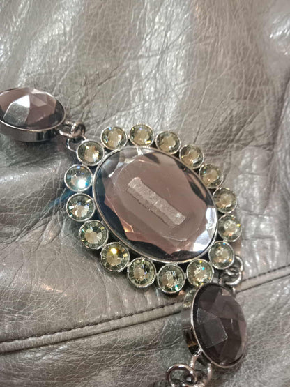 Miu Miu Leather Tote Bag Grey with Crystal Embellished Strap