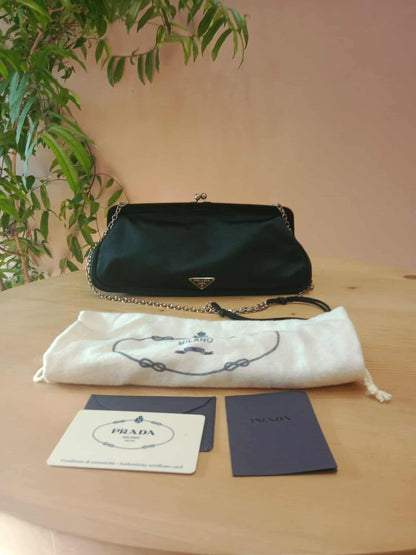 Prada Black Satin Raso Chic Kisslock Eastwest Bag