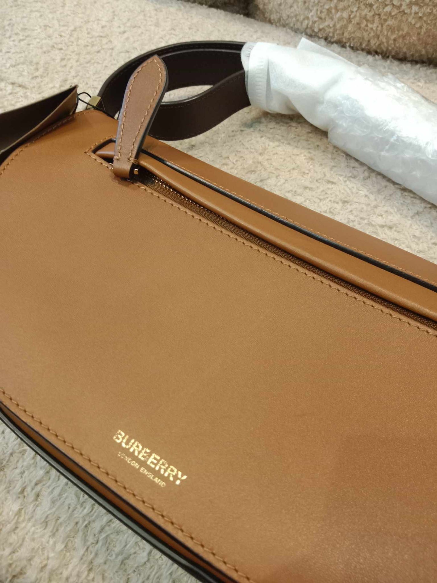 Burberry Warm Tan Leather Olympia Shoulder Bag Small