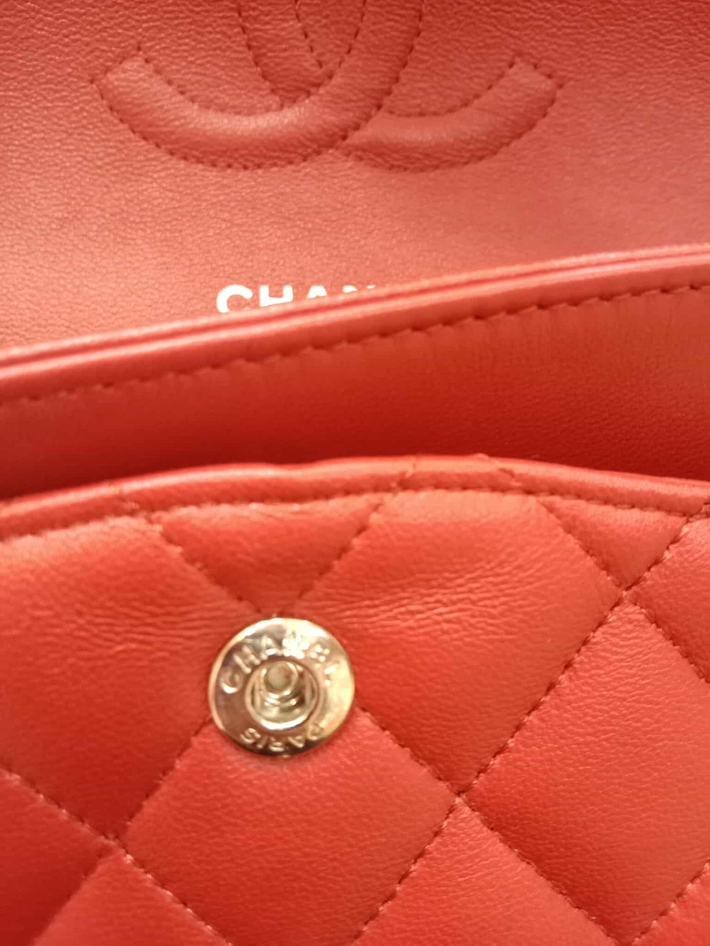 Chanel Timeless Red Quilted Lambskin Classic Double Flap Medium Series 17