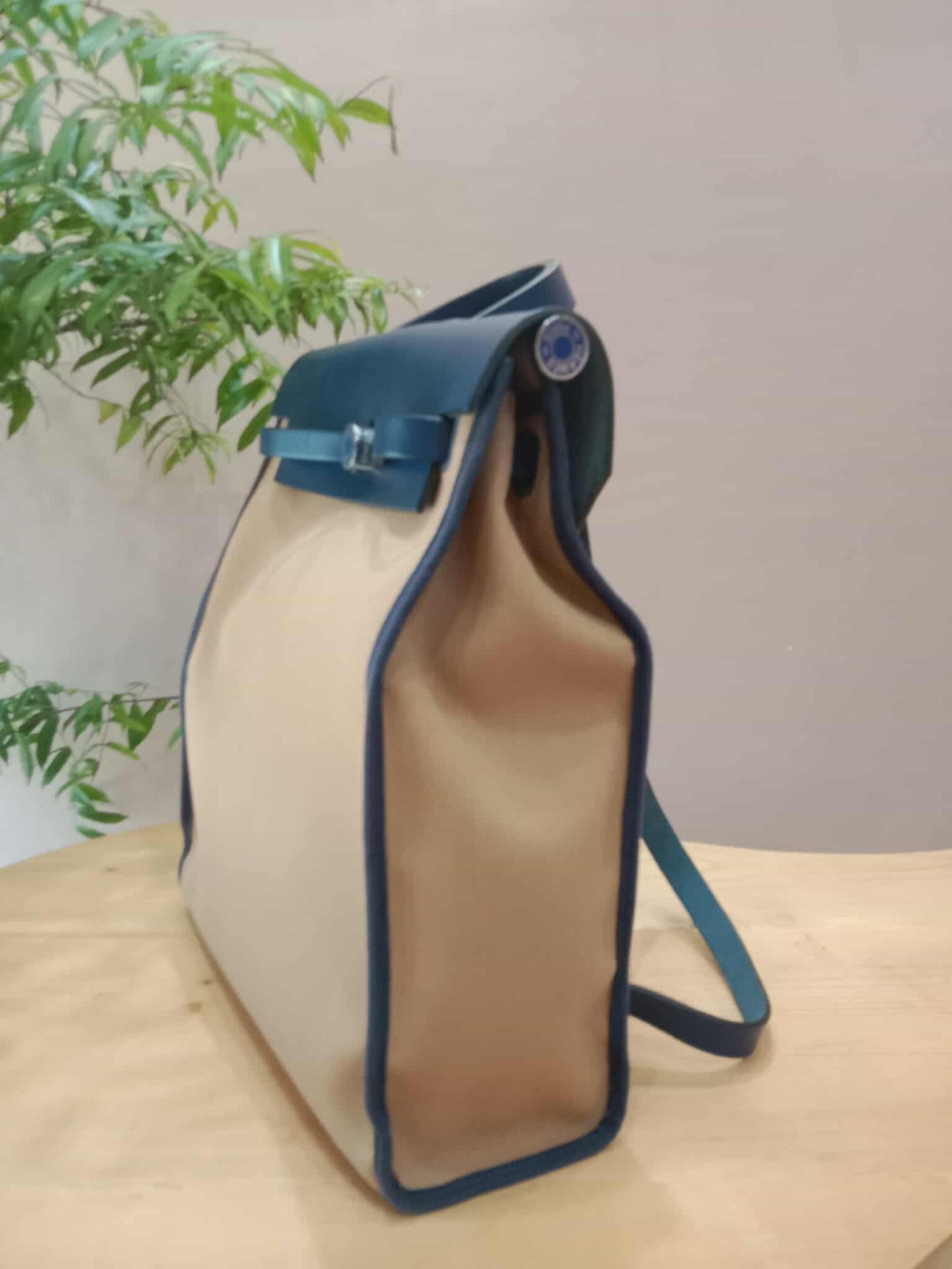 Hermes Herbag Ado Zip Backpack Canvas Bicolor Tan/Blue Stamp U 2022