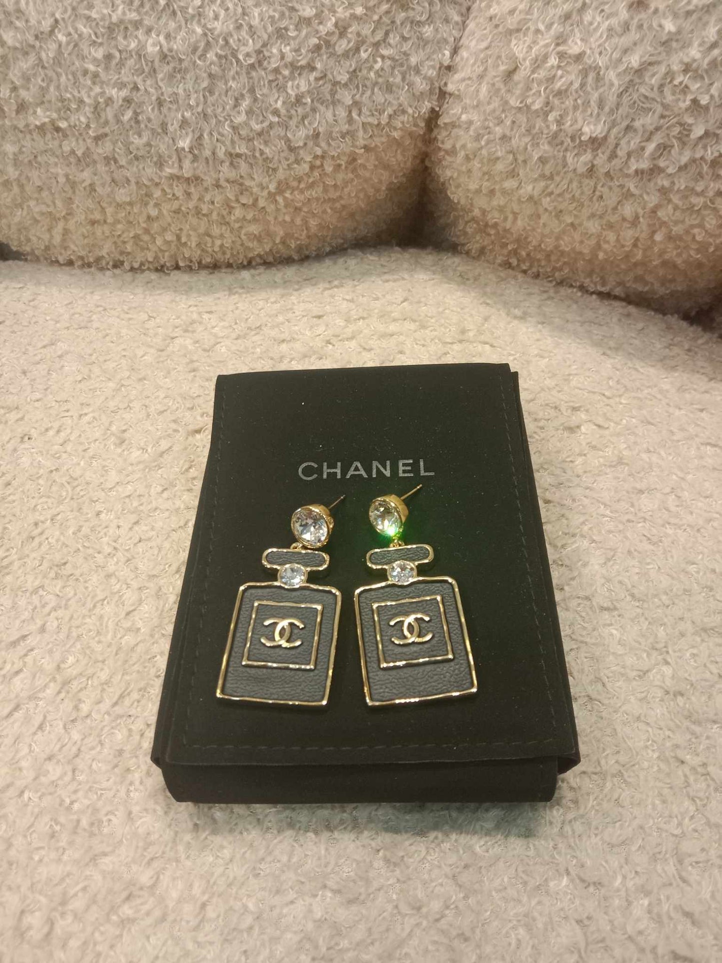 Chanel Black/Gold Perfume Earrings