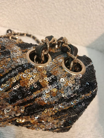 Chanel Mini Rectangular Gold/Black Sequin Limited Edition Microchipped