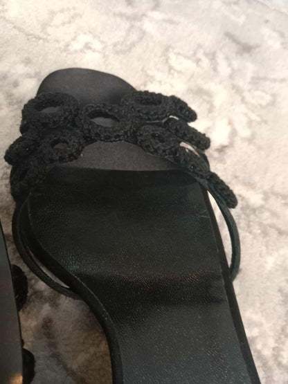 Prada Crochet & Sequin Black Kitten Heels Size 37 1/2