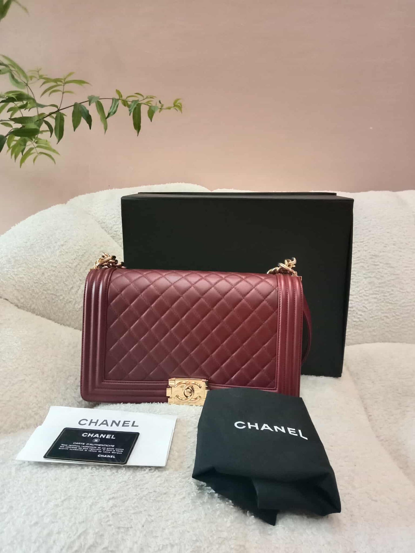 Chanel Boy Flap New Medium Burgundy Lambskin Series 22