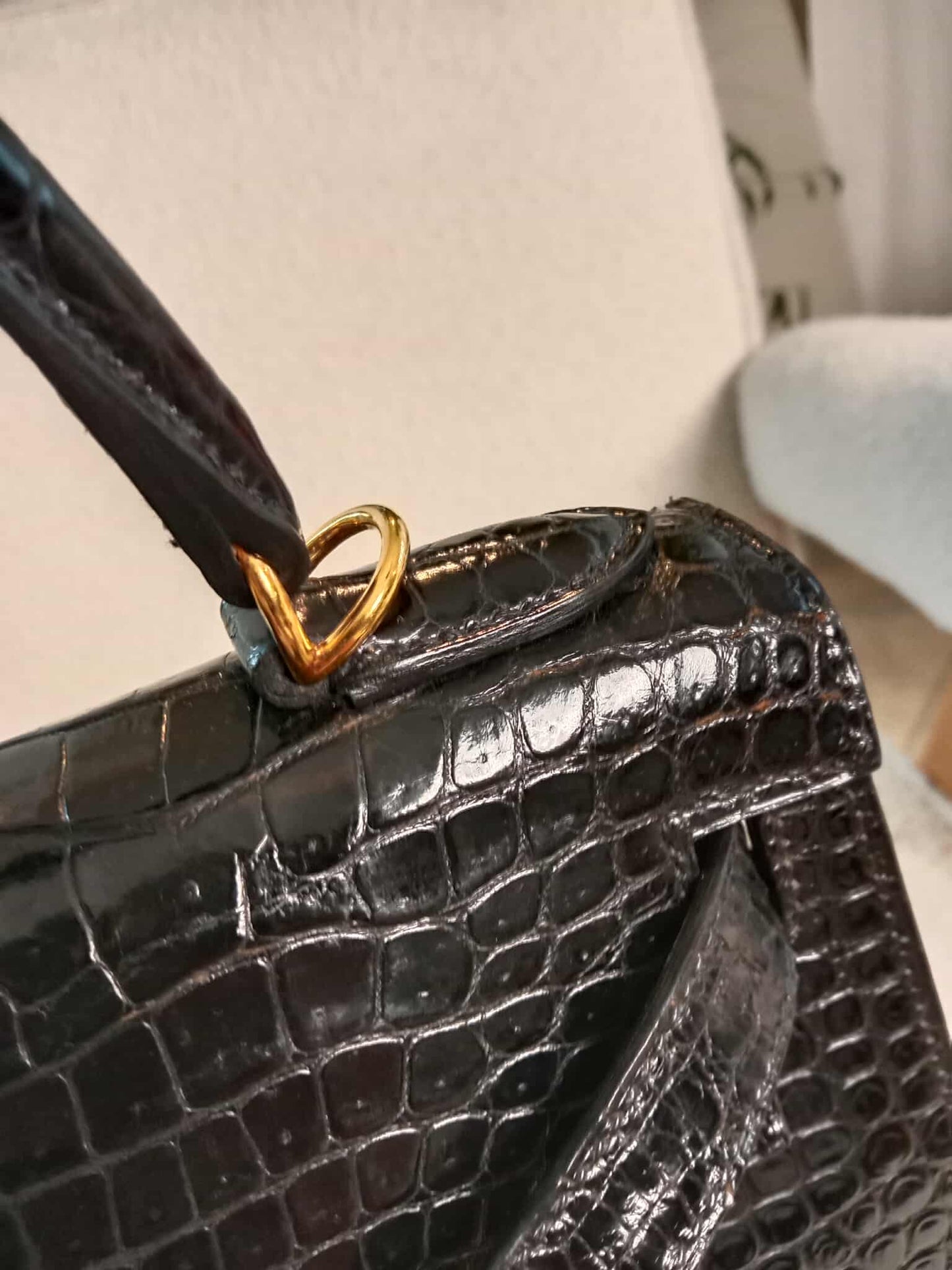 Hermes Kelly 28 Crocodile Noir Stamp S Circle 1989