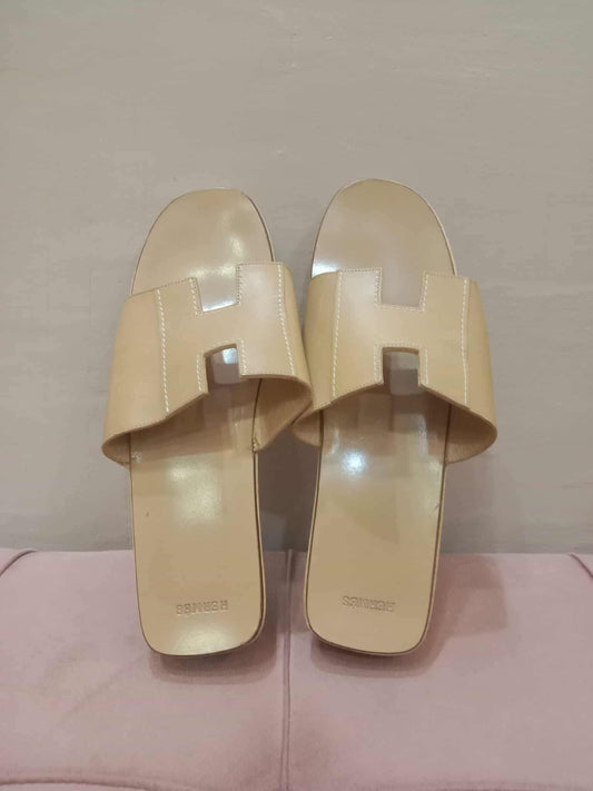 Hermes Kevlar Slides Sandal Beige Size 39