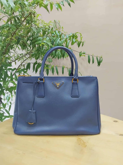 Prada Saffiano Lux Double Zip Tote Bag Blue GHW (208)