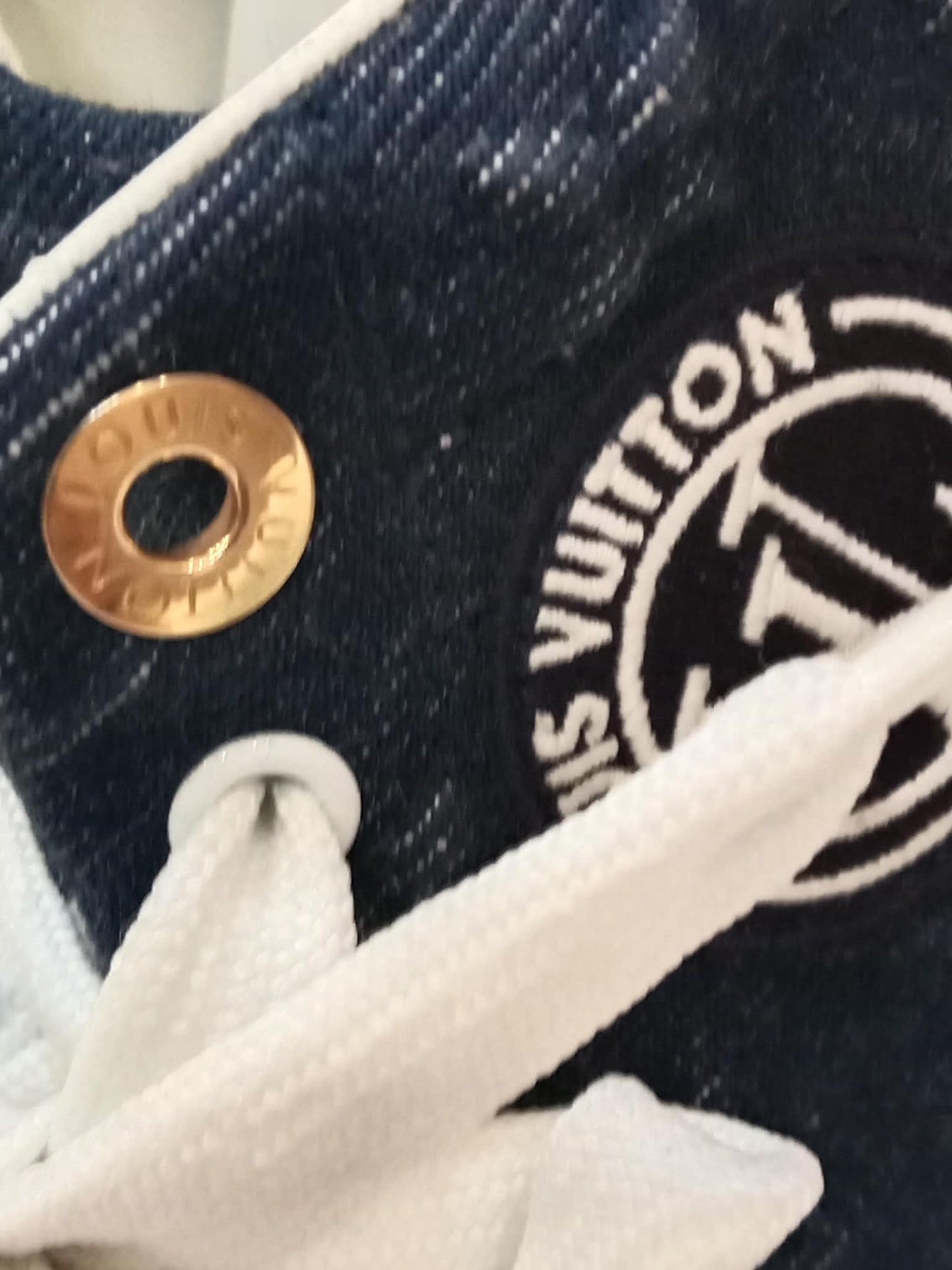 Louis Vuitton Time Out Sneakers Dark Blue Denim Monogram Embossed Pattern Size 37.5