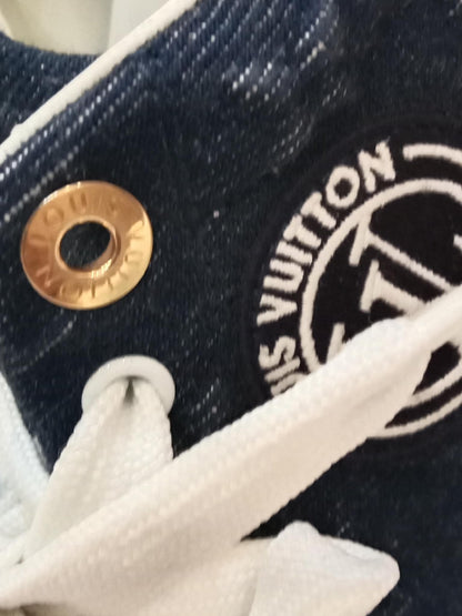 Louis Vuitton Time Out Sneakers Dark Blue Denim Monogram Embossed Pattern Size 37.5