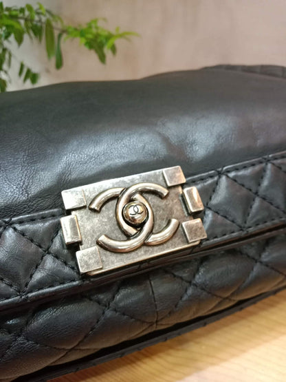 Chanel Boy Reverso Flap Bag Quilted Borders Antique Silver Hardware Series 18