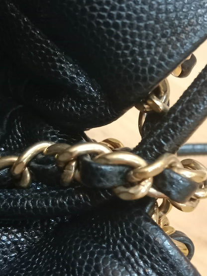 Chanel 22 Shiny Caviar Black Monochrome Mini Microchipped