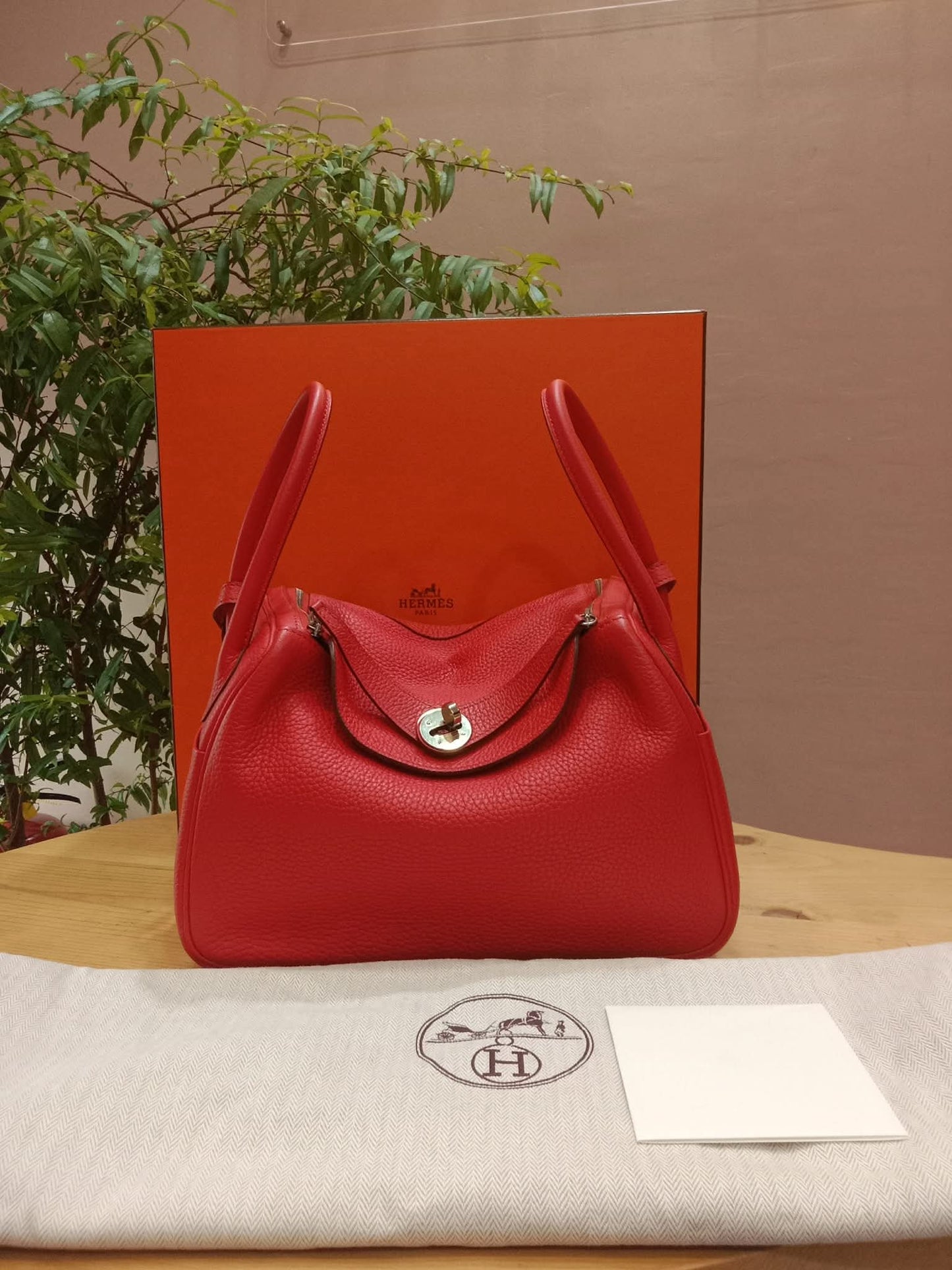 Hermes Lindy 26 Clemence Coral Red Stamp X 2016