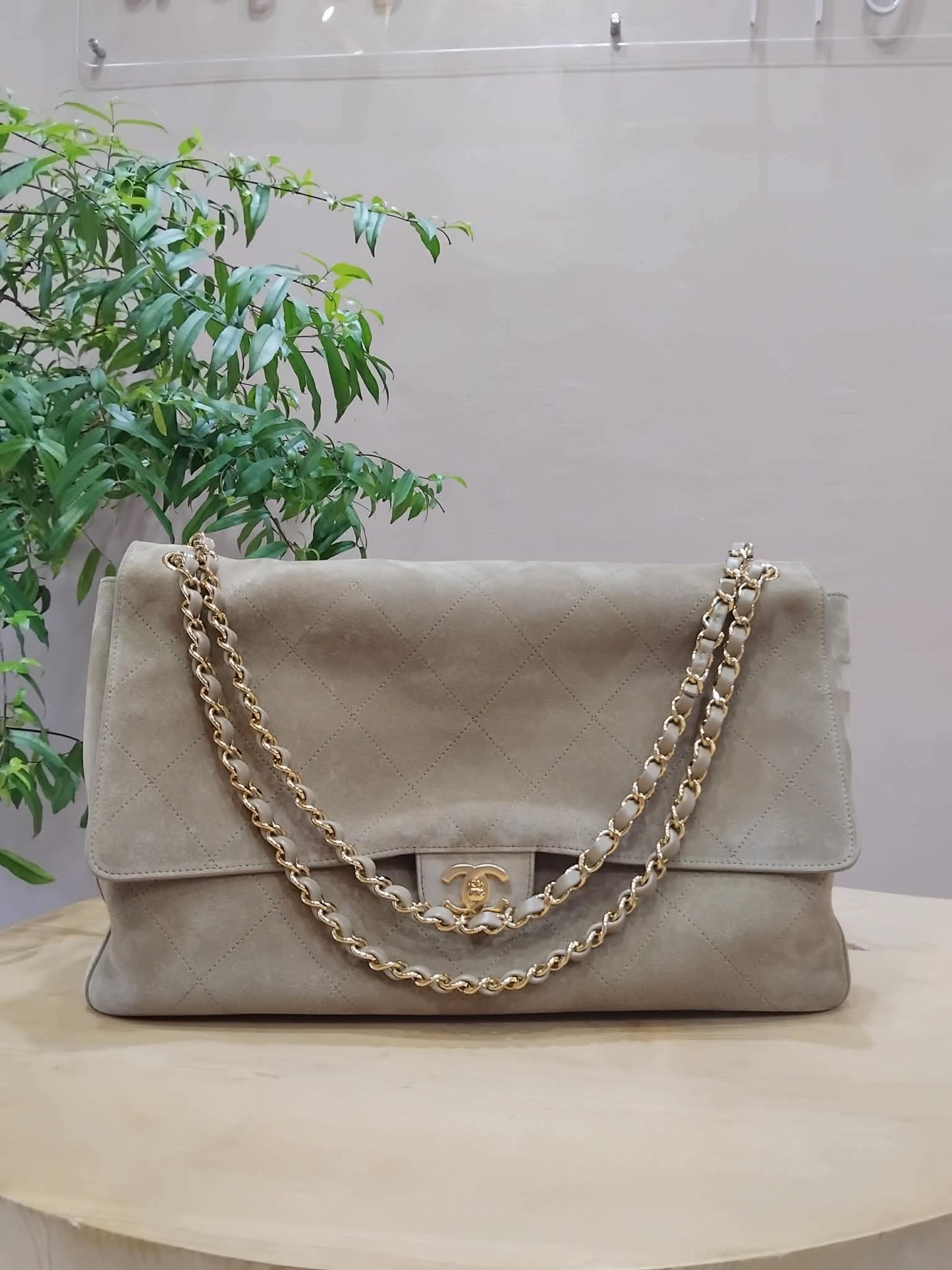 Chanel XXL Flap in Dark Beige Suede Microchipped