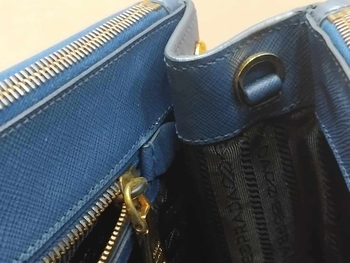 Prada Saffiano Lux Double Zip Tote Bag Blue GHW (208)