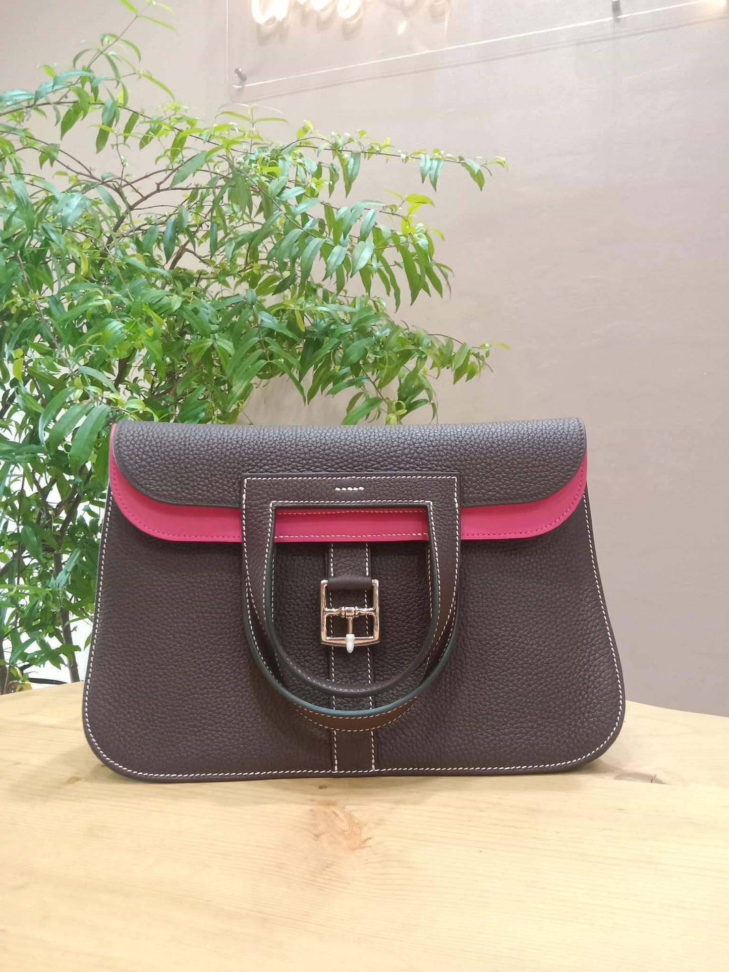 Hermes Halzan 31 Clemence Bicolor Rouge/Pink Stamp B 2023