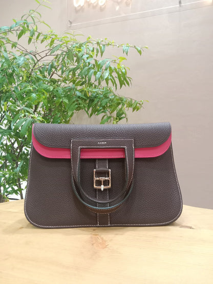 Hermes Halzan 31 Clemence Bicolor Rouge/Pink Stamp B 2023