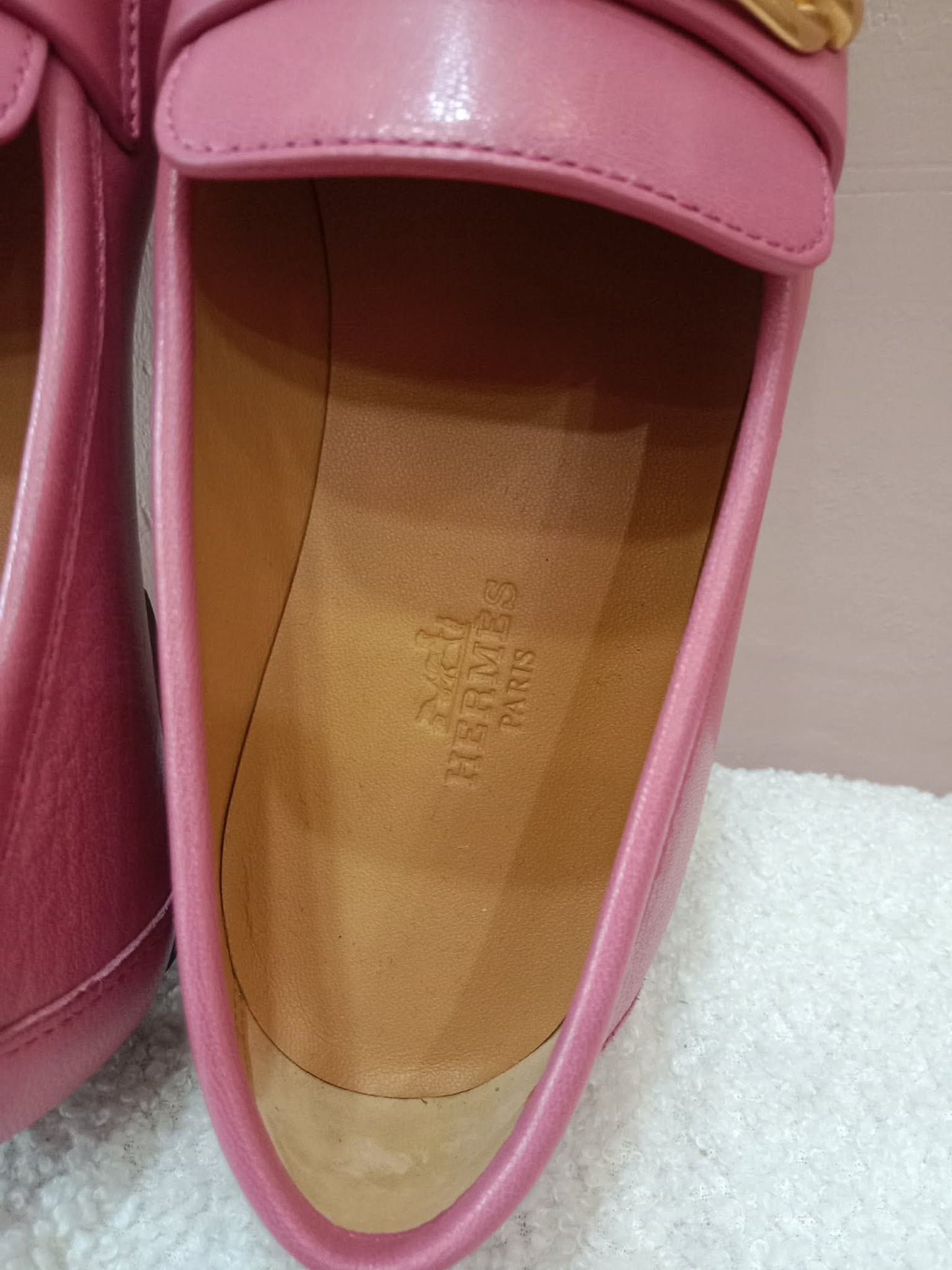 Hermes Colette Loafers Gold-Plated Roulis Size 35 Pink
