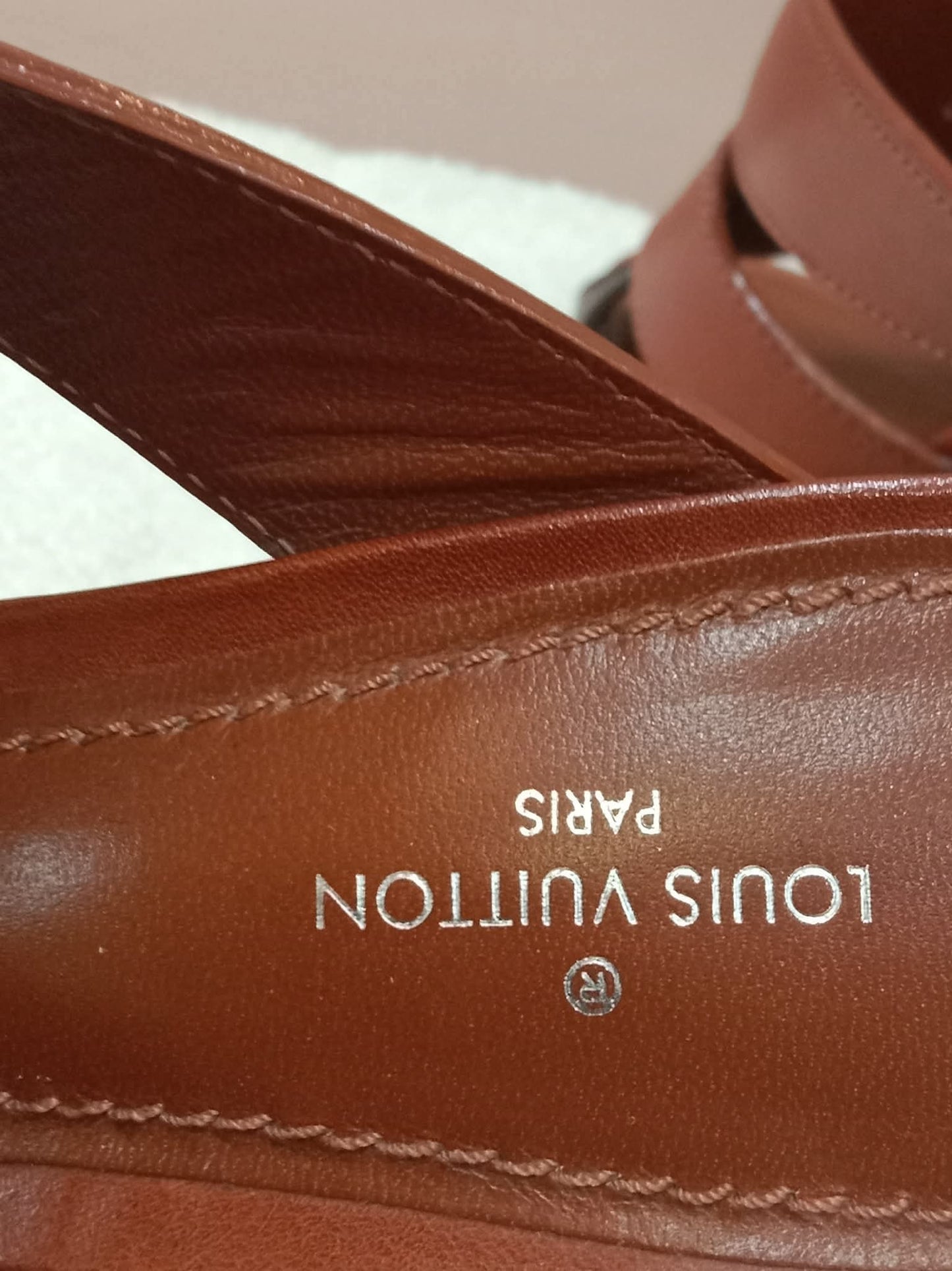 Louis Vuitton Horizon Block Heels Slide Sandals Monogram Leather Brown Size 36
