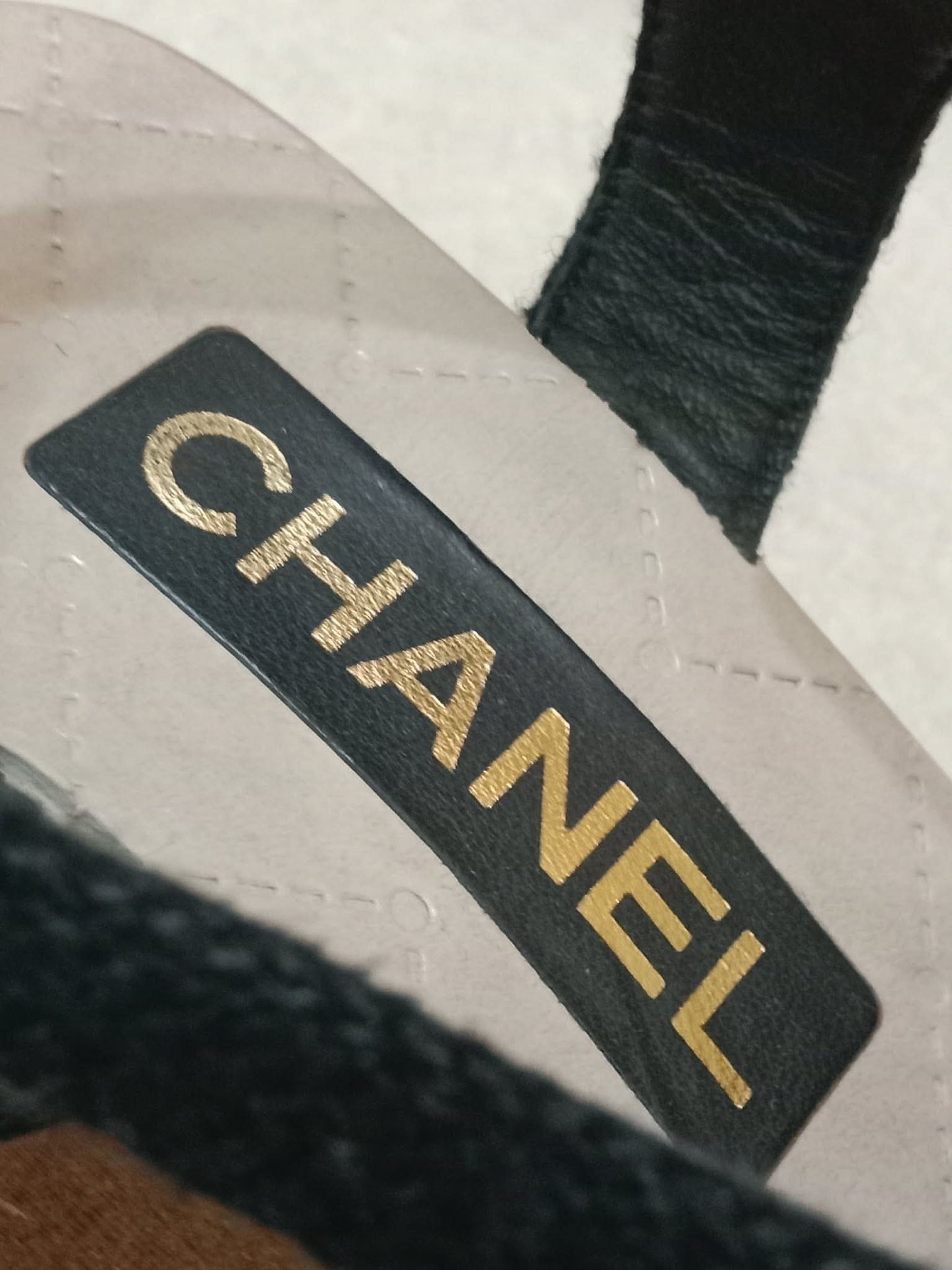 Chanel Wedge Sandals Black Canvas Embroidered Interlocking CC Logo Size 36