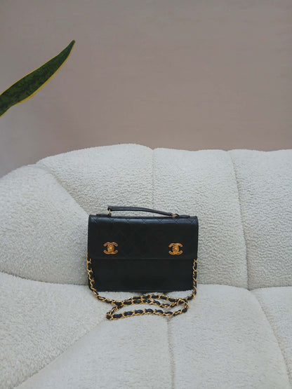 Chanel Matelasse Lambskin Double Turn Lock Vintage Mini Briefcase Series 1