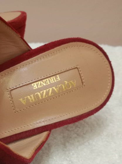 Aquazzura Blossom Suede Pointed Toe Mules Red Size 35.5