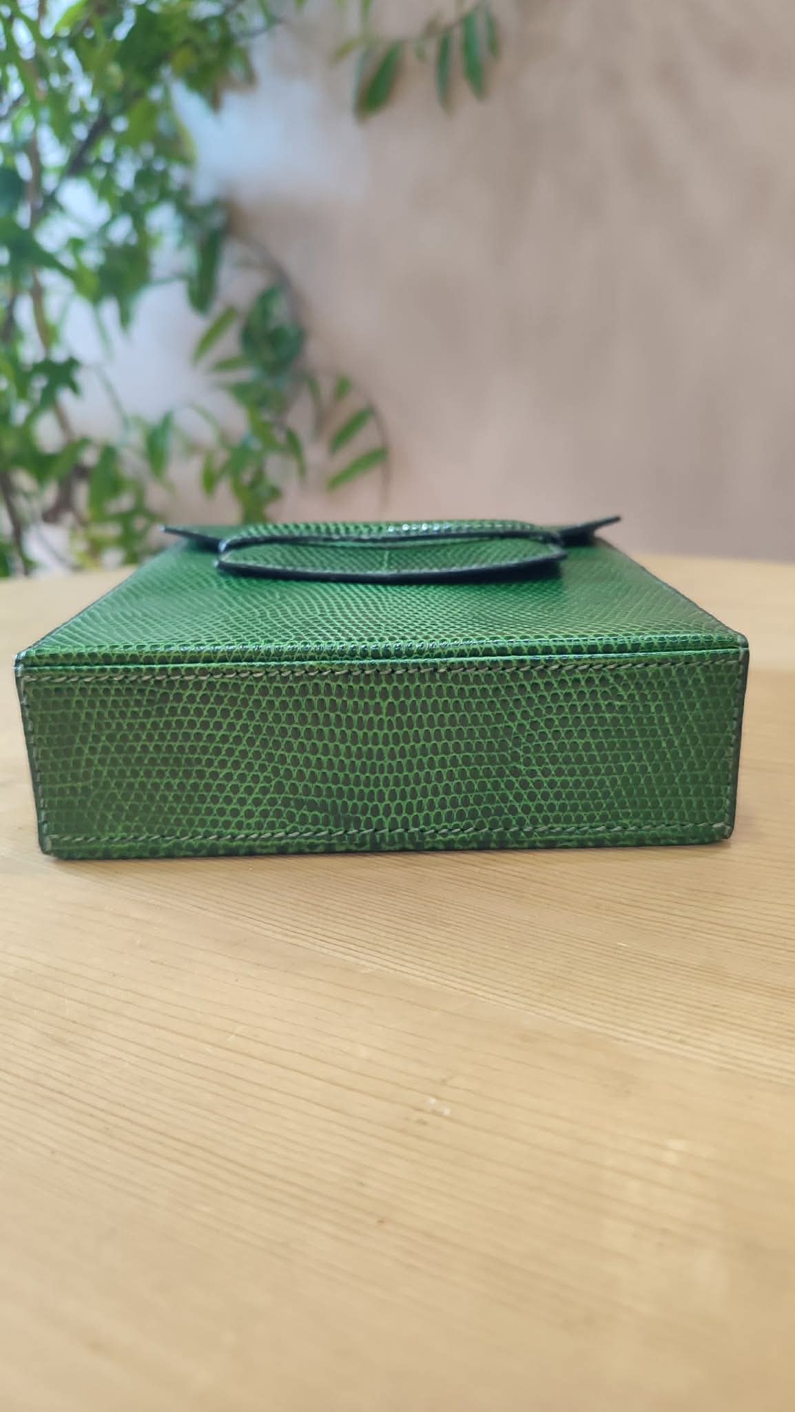 Hermes Lizard Green Vintage Bag Stamp O Circle 1985