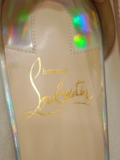 Christian Louboutin Galativi Pumps Beige Suede/Mesh with Crystal Embellishments Size 36