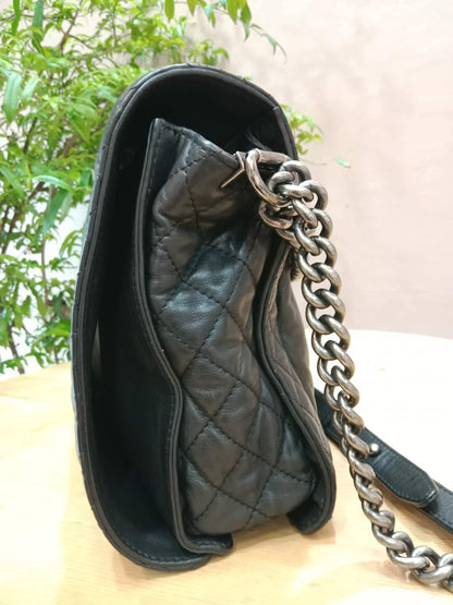 Chanel Boy Reverso Flap Bag Quilted Borders Antique Silver Hardware Series 18
